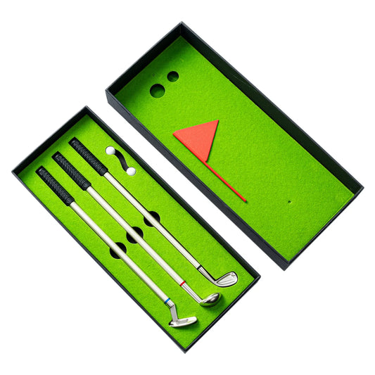 Golf Pen Set Mini Desktop Golf Ball Pen Gift Includes Putting Green 3 Clubs Pen Balls and Flag Desk Games Golf Accessories