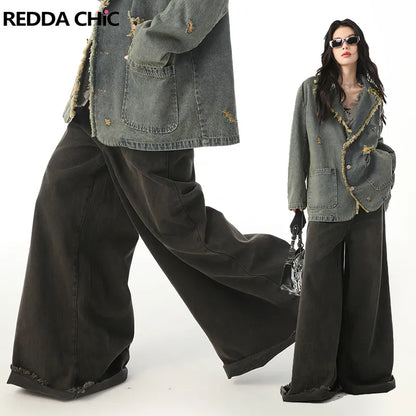 REDDACHiC Vintage Black Jeans Women Oversize Pants Grunge Y2k Streetwear Wide Leg Mom Baggy Jeans Ladies Trousers Acubi Fashion