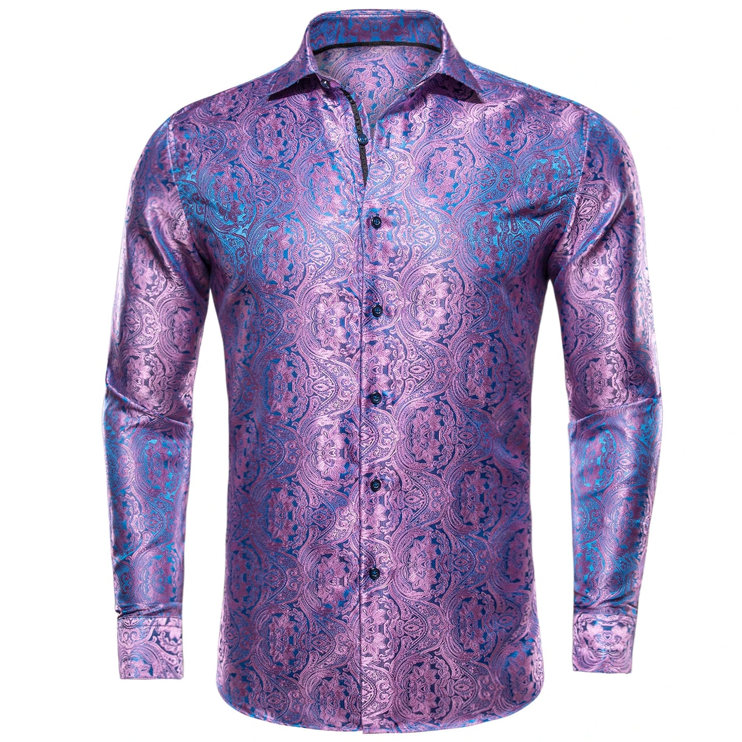 Hi-Tie Long Sleeve Silk Shirts for Men Suit Dress Outwear Male Slim Jacquard Wedding Floral Paisley Gold Blue Red High Quality