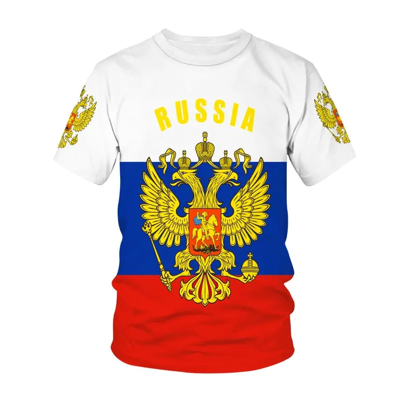 Russia Men's T-shirts Casual Loose Round Neck Russian Flag Short Sleeved Tops Tees Men's Clothing Oversized T-shirt Streetwear