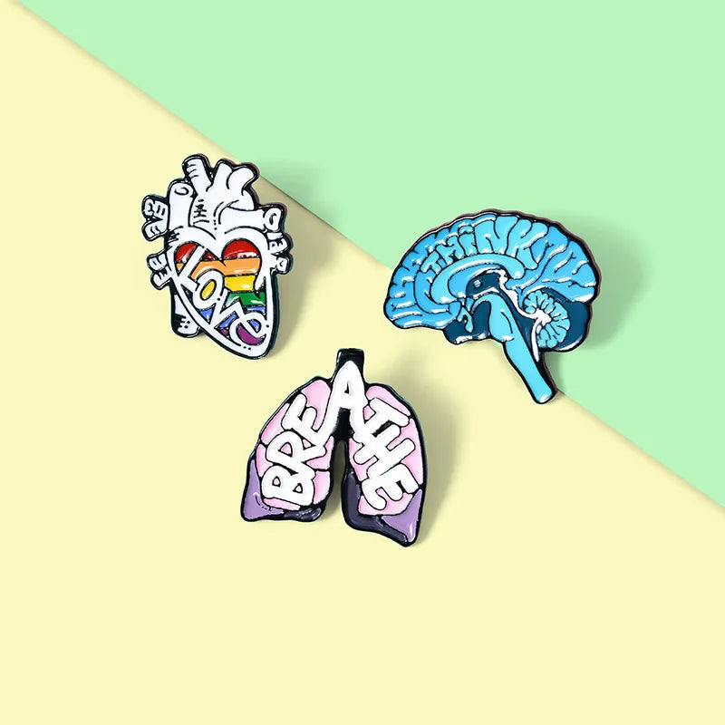 Creative Body Organ Enamel Brooch Heart Brain Flower Lung Kidney Whale Letter Alloy Pins Badge Fashion Jewelry Gift For Friends