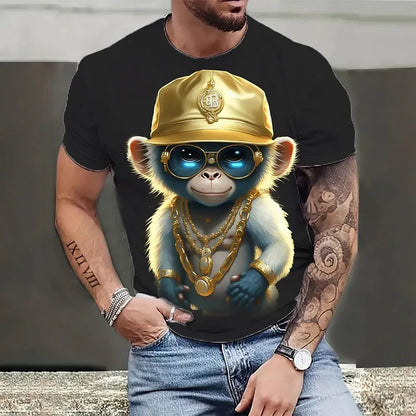 Men's T-Shirt Hip Hop Monkey Print Shirts O-Neck T Shirt Summer Male Tops Short Sleeve Casual Man Tees Oversized Animal Clothing