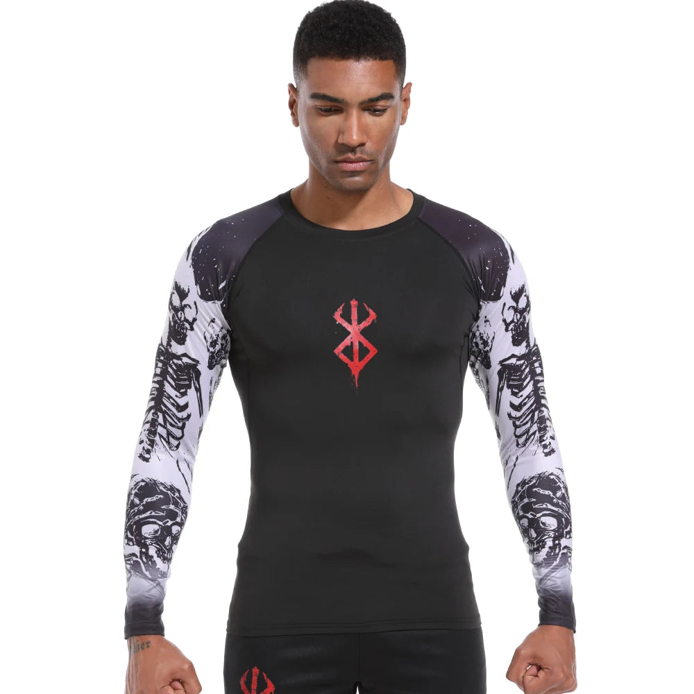 Men's Compression Tshirt Long Sleeve Anime Berserk Guts Sport Quick Dry TShirts Athletic Gym Tight Undershirts  Tops Tee Male