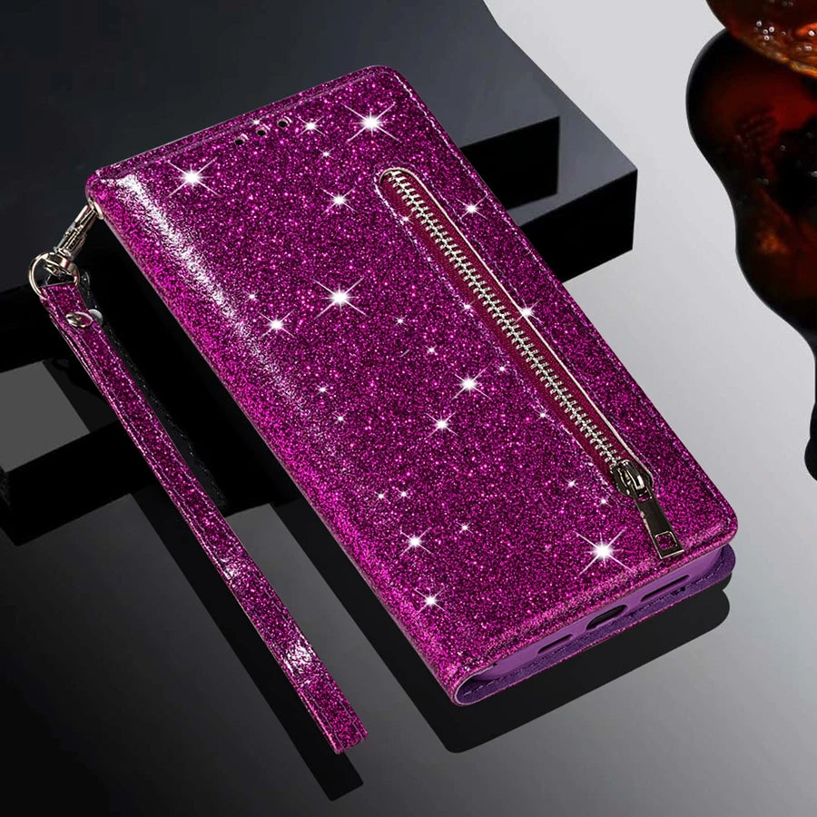 Wallet Glitter Flip Leather Case For Xiaomi Redmi 12C 10C 9A 9C 9T Note 12S 12 Pro 11S 11 Pro 10 Pro 9 8 7 Poco X5 Pro 11T 12T