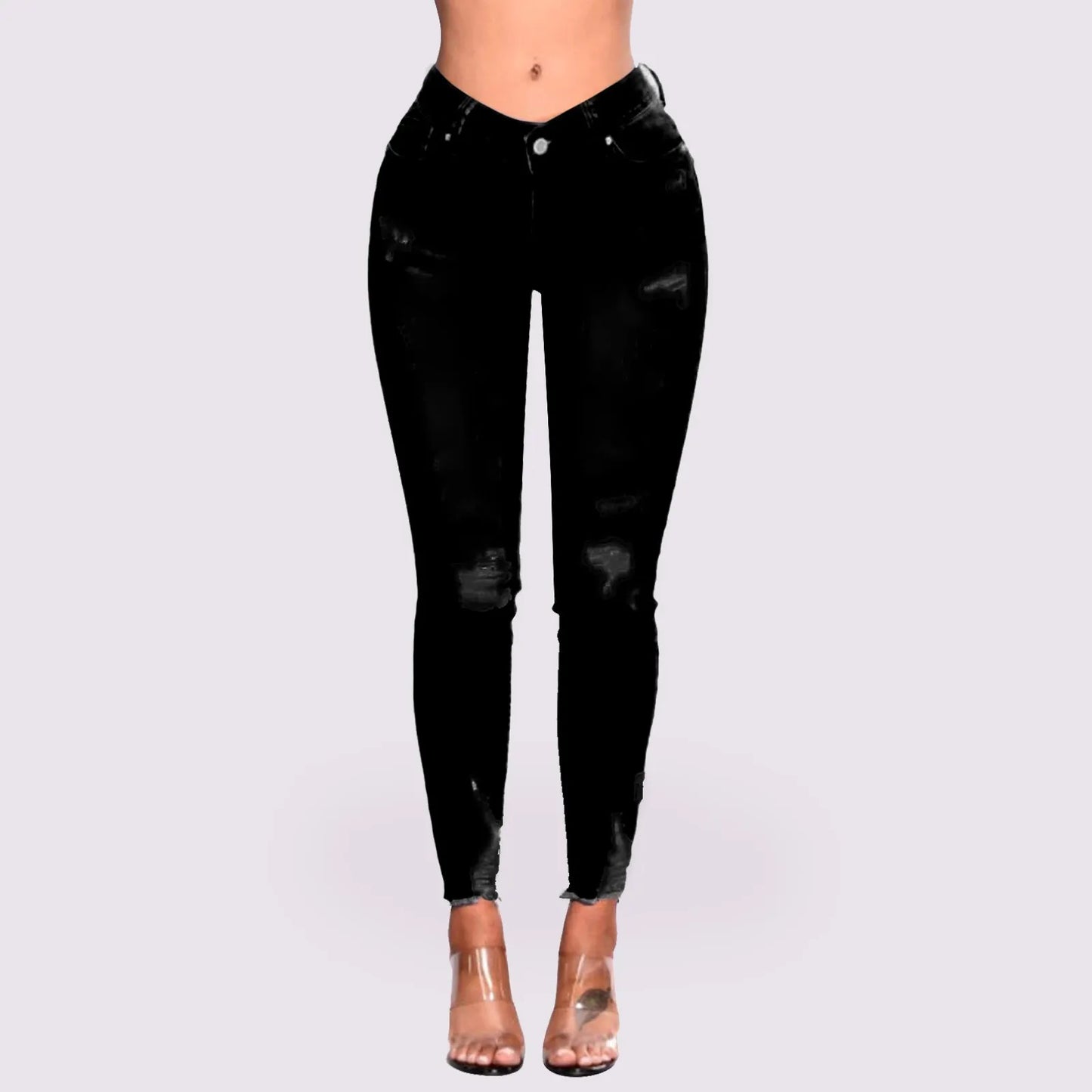 Ladies Butt Lifting Skinny Jeans High Waist Stretchy Distressed Slimming Denim Pants Destroyed Ripped Trousers