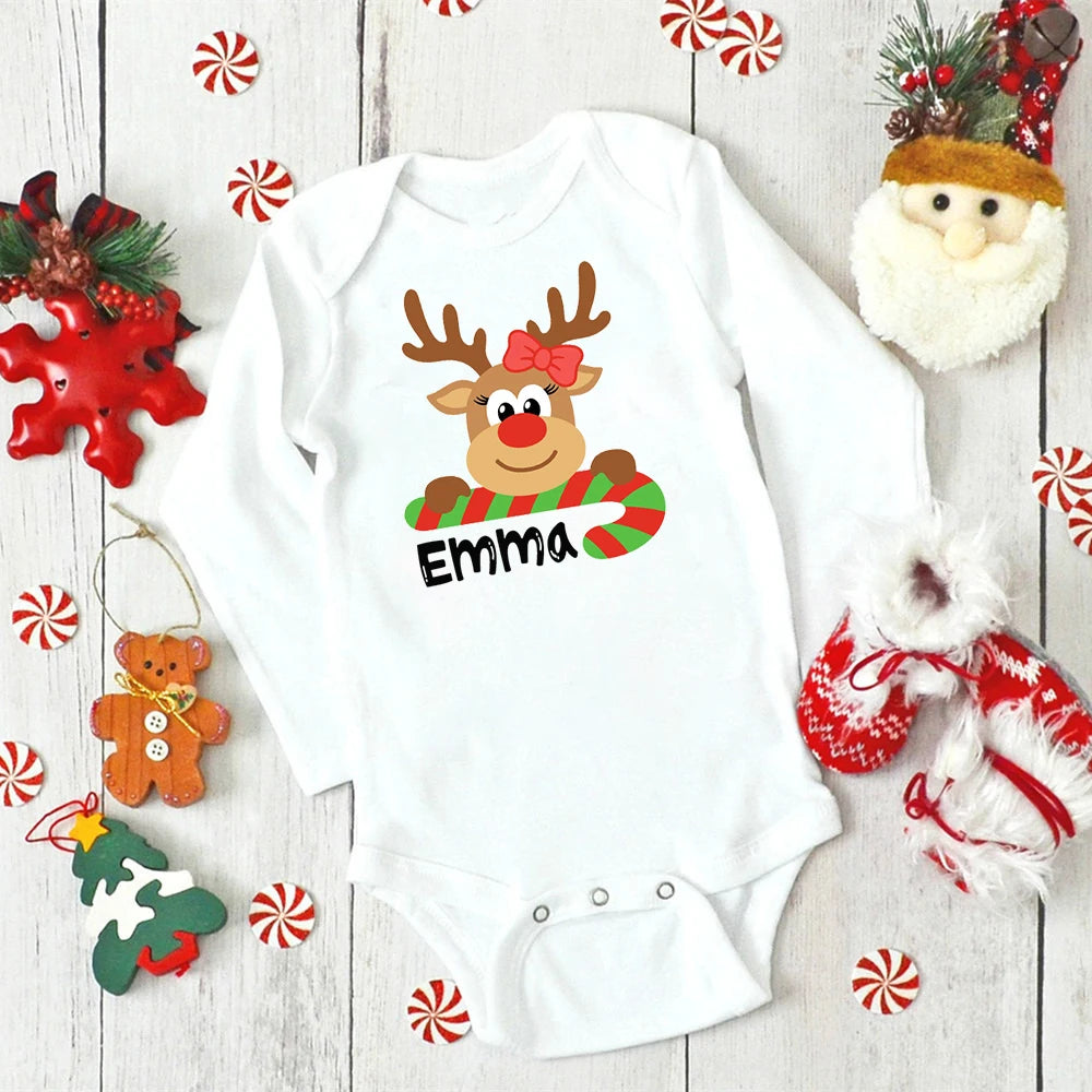 Personalized Christmas Deer Bodysuits for Infants: Festive and Customizable