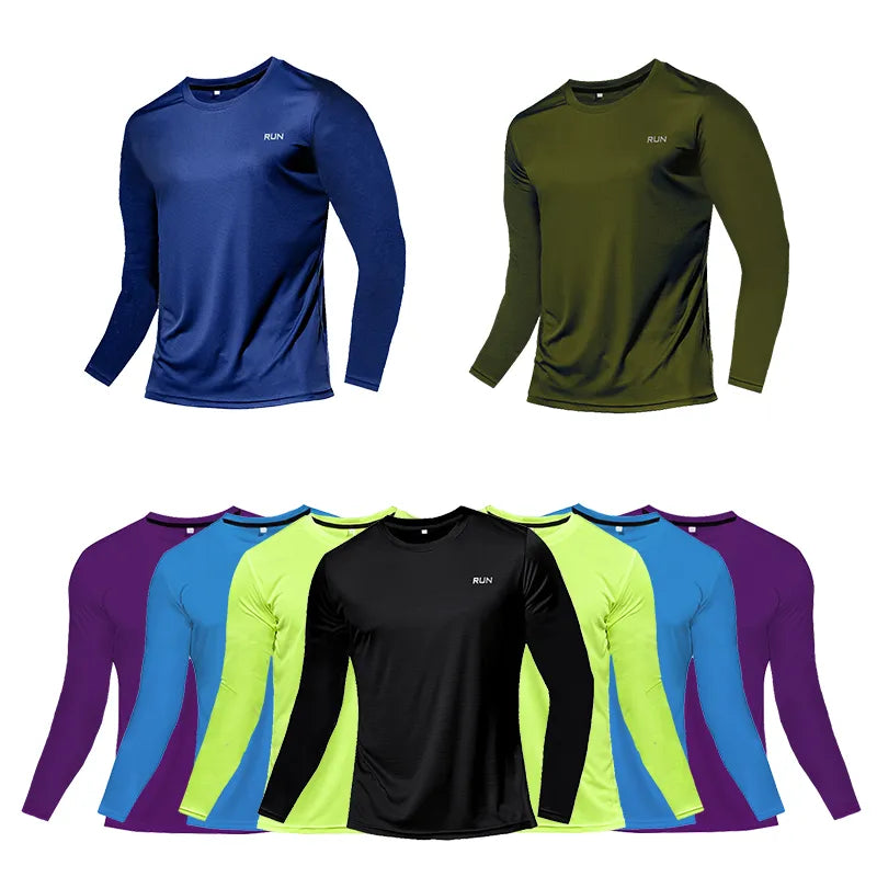 Ice Silk Long Sleeve Men's Spring Thin Section Quick Dry Breathable T-Shirt Simple Outdoor Casual Gym Clothing Fitness Equipment