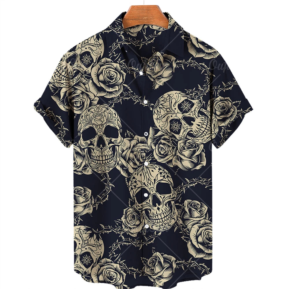 Men's Hawaiian Shirt Loose Top 5xl 3d Skull Print Shirts For Men 2024 Fashion Shirt Men Women Tee Breathable Summer Short Sleeve