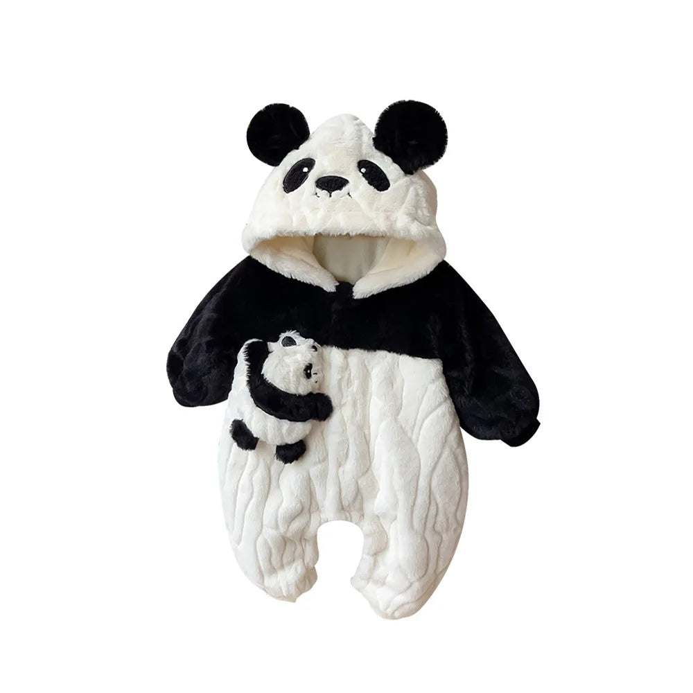 Adorable Cartoon Panda Hooded Romper: Winter Cozy Comfort for Your Little Explorer