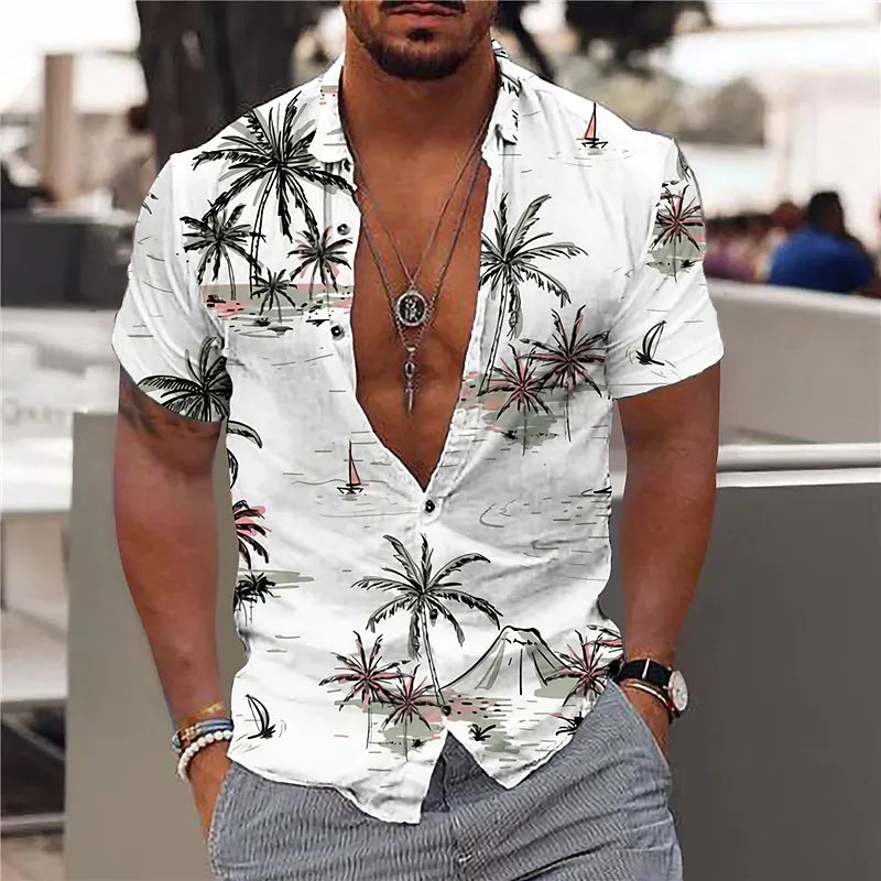 2023 Coconut Tree Shirts For Men 3d Printed Men's Hawaiian Shirt Beach 5xl Short Sleeve Fashion Tops Tee Shirt Man Blouse Camisa