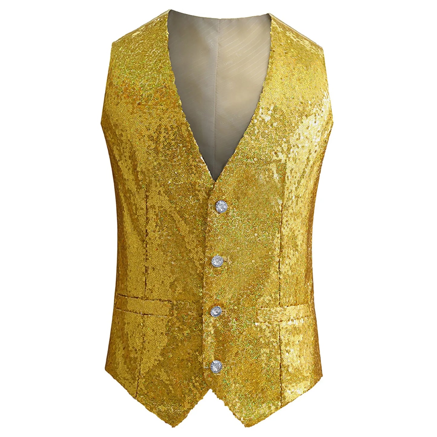 2023 New Men Fashion Sequin Blazers Vest Gliter Suit Vest Nightclub Dj Stage Clothes Shiny Gold Sequin Bling Glitter Party Vest - MAGNET MARKET