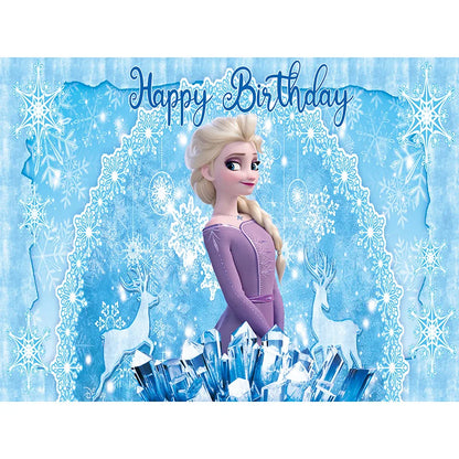 Disney Winter Ice Frozen Snowflake Castle Backdrop Elsa Anna Snow Queen Princess Girls Birthday Party Decor Photo Background