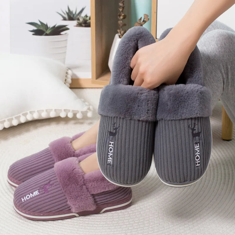 Women Men Couples Home Slippers New Fashion Warm Winter Furry Soft Short Plush Slipper Non Slip Bedroom Slides Indoor Shoes