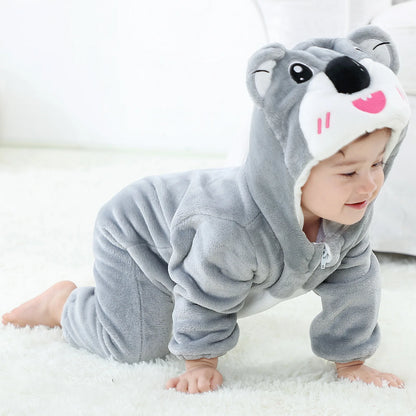 Winter Flannel Hooded Jumpsuits: Cute Animal-themed Rompers for Kids 0-6 Years