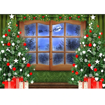 Beenle Merry Christmas Photography Background Tree Gift Window Fireplace Portrait Family Party Decor Backdrop for Photo Studio