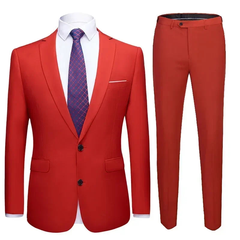 Jacket + Pants 2 Pieces Set / 2023 Fashion New Men's Casual Boutique Business Dress Wedding Groom Suit Coat Blazers Trousers - MAGNET MARKET