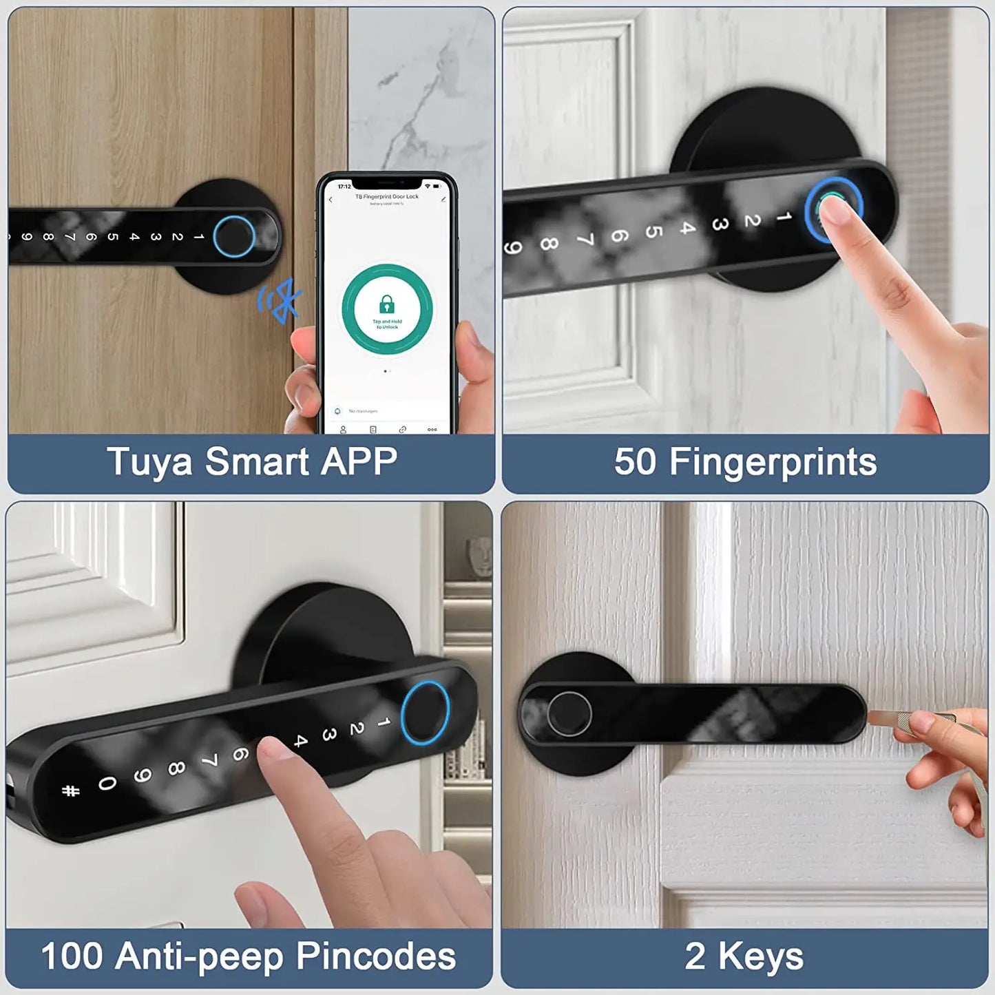 Tuya Biometric Fingerprint Smart Door Lock Password Electronic Digital Lock Keyless Entry Door Knobs lock for Bedroom Home