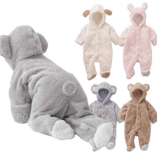 wood pencil Autumn Winter Baby Rompers: Cozy Fleece Animal Jumpsuits for Little Adventurers