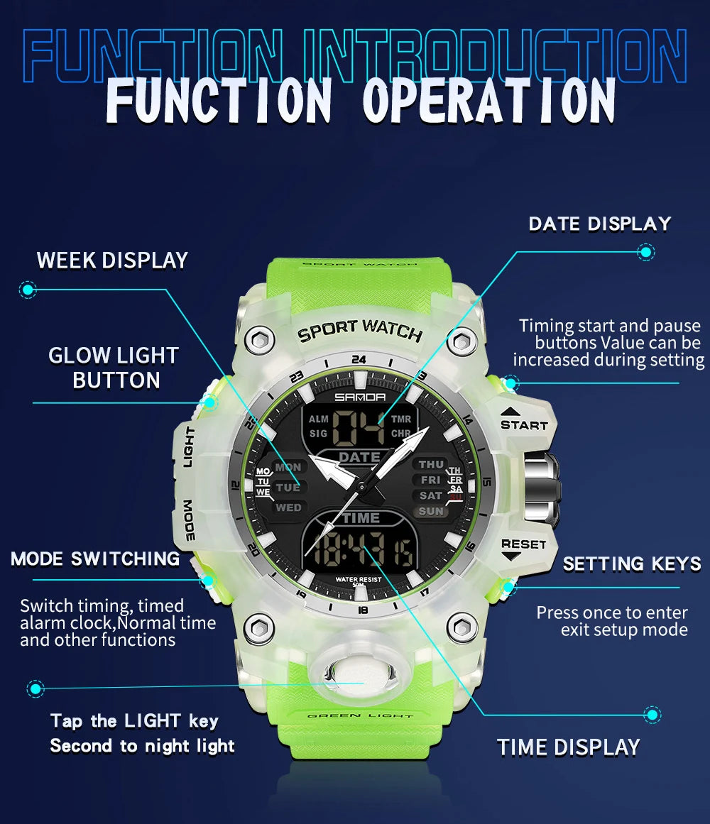 SANDA Dual Display Men Watches Waterproof Sports Watch Military Man Alarm Stopwatch Quartz Wristwatch Male Digital Clock 6126