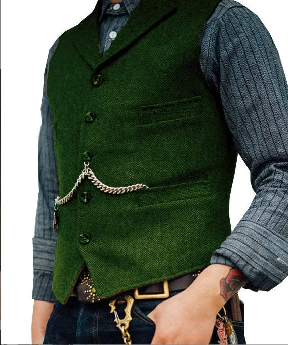 Men's Suit Vest Brown Wedding Wool Tweed Business Waistcoat Jacket Casual Slim Fit Gilet Homme Vests For Groosmen Man Wedding - MAGNET MARKET