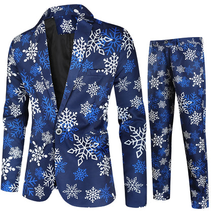 Red Printed Two-piece Men's Christmas Suit (Jacket + Pants) Stylish Male Blazer Coat with Trousers Black Green Blue S-4XL - MAGNET MARKET