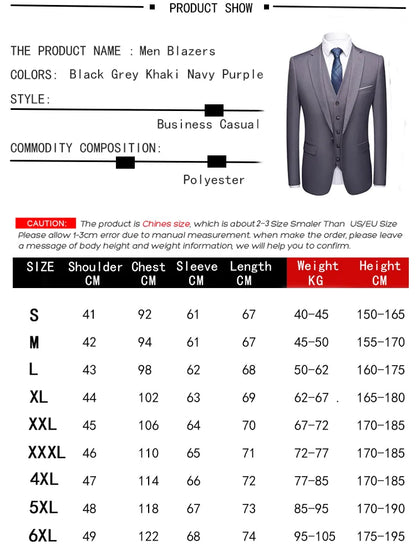 Men Blazers Set Wedding 3 Pieces Elegant 2 Suit Luxury Full Coat Pants Design Latest Vest Business 2023 Slim Fit Jacket Trousers - MAGNET MARKET