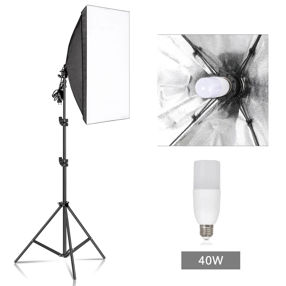 Photography 50x70CM Softbox Lighting Kits System Soft box Professional Continuous Light Use For Photo Studio Portrait Shooting