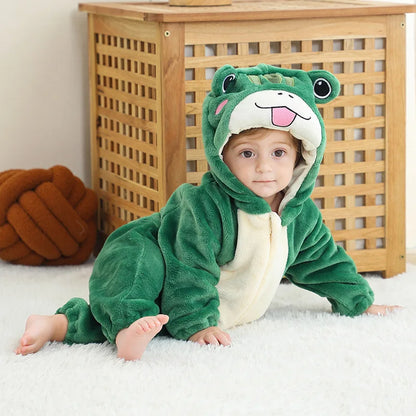 Winter Flannel Hooded Jumpsuits: Cute Animal-themed Rompers for Kids 0-6 Years