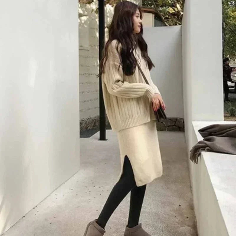 New in Dresses for Women 2024 Autumn Winter Loose Knit Sweater Sleeveless Dress Sets Fashion Women’s Clothing Pullover Dress Set