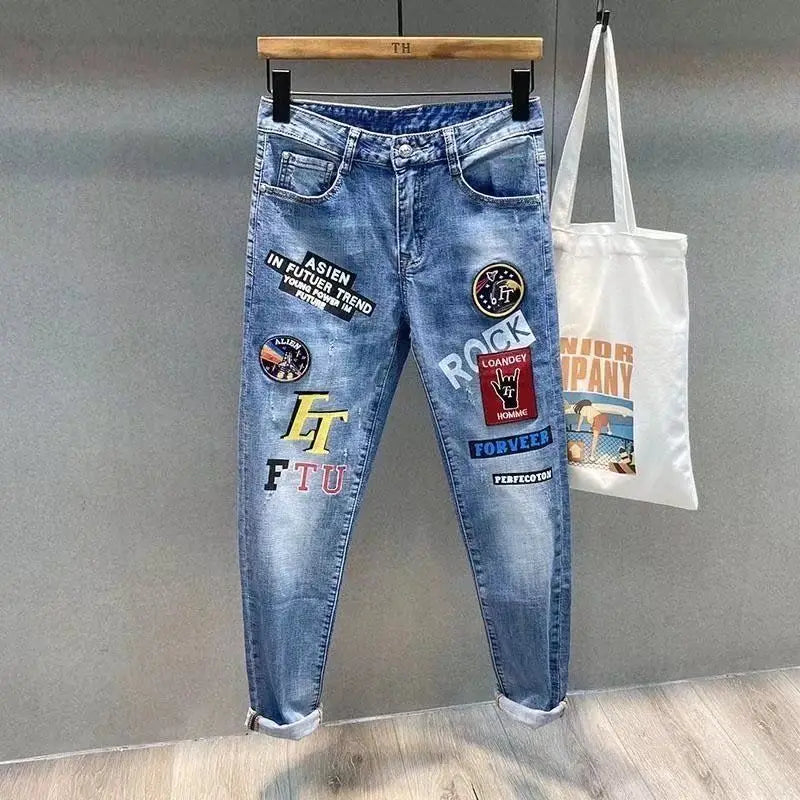 New Spring Autumn Korean Style Cargo Kpop Designer Streetwear 90s Slim Cowboy Grey Stretch Work Wear Splice Long Pants Man - MAGNET MARKET