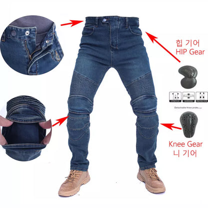 Men Jeans Collection Classic Denim UGB06 PK718 PK719 Zip Motorcycle Pants  Pantalones Motocicleta Hombre Featherbed Jeans Gears - MAGNET MARKET