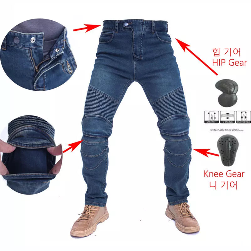 Men Jeans Collection Classic Denim UGB06 PK718 PK719 Zip Motorcycle Pants  Pantalones Motocicleta Hombre Featherbed Jeans Gears - MAGNET MARKET