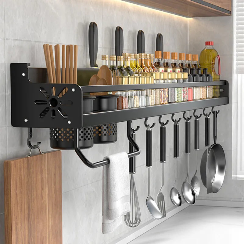 Kitchen Organizer Shelf: Wall-Mounted Spice Storage Rack, Knife Holder, Seasoning Storage - MAGNET MARKET