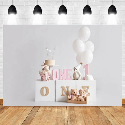 Newborn Baby 1st Birthday Party Photography Backdrop Balloons Boy and Girl Photographic Cakesmash Background Photo Studio Props