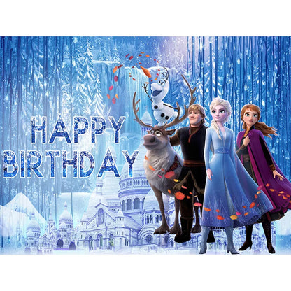 Disney Winter Ice Frozen Snowflake Castle Backdrop Elsa Anna Snow Queen Princess Girls Birthday Party Decor Photo Background