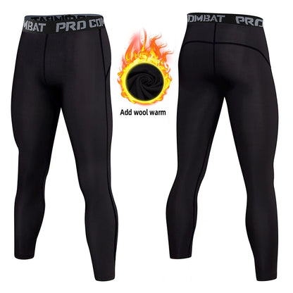 Guangzhou Men Thermal Winter Pants Nylon Spandex Leggings Compression Men Sports Gym Tights Legging Black Active Wear Sweatpants