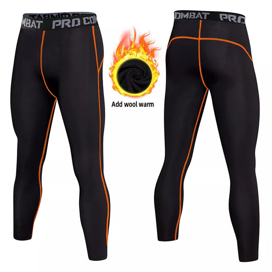 Guangzhou Men Thermal Winter Pants Nylon Spandex Leggings Compression Men Sports Gym Tights Legging Black Active Wear Sweatpants