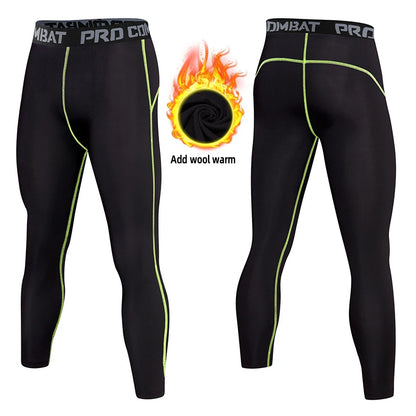 Guangzhou Men Thermal Winter Pants Nylon Spandex Leggings Compression Men Sports Gym Tights Legging Black Active Wear Sweatpants